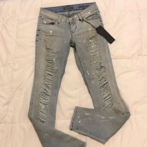 Guess power skinny low denim  and ripped jeans